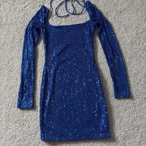 giulia sparkling square neck dress in royal blue sequins Lucy in the Sky | Dresses | Giulia Sparkling Square Neck Dress In Royal  Blue Sequins